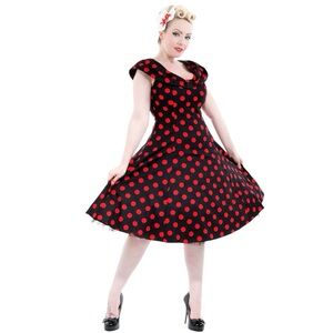 Hearts & Rose Polka Dot Pin-Up Style A-Line Dress